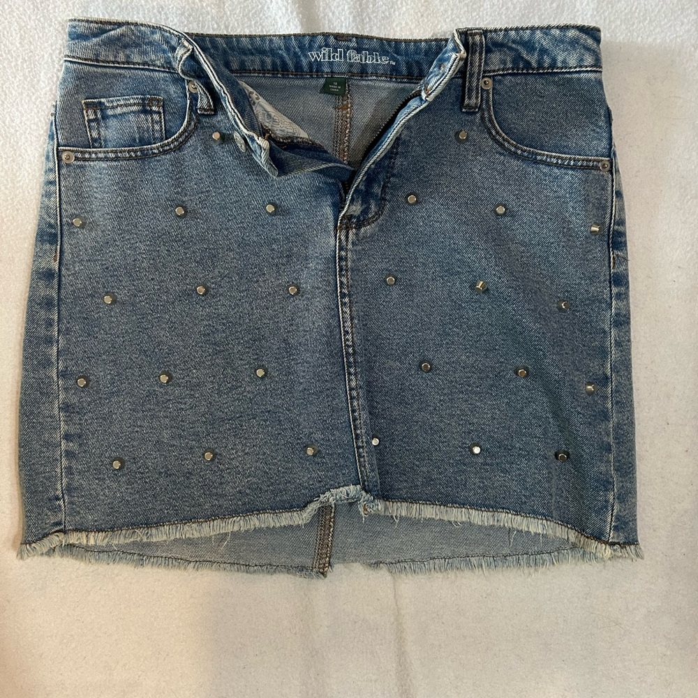 Blue Denim Studed Mini Skirt